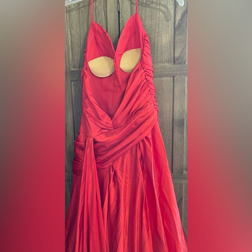 Cassandra Stone Red halter style Prom Dress. - Picture 5 of 9